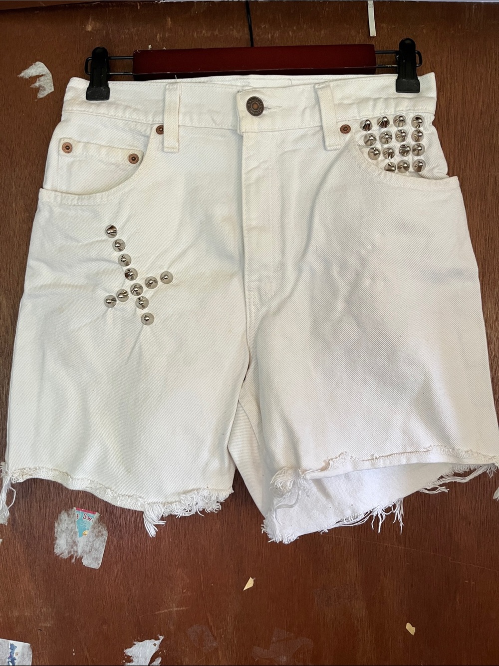 Vintage White Levi’s Silver Studded Denim Cutoff Shorts size 6 Petite